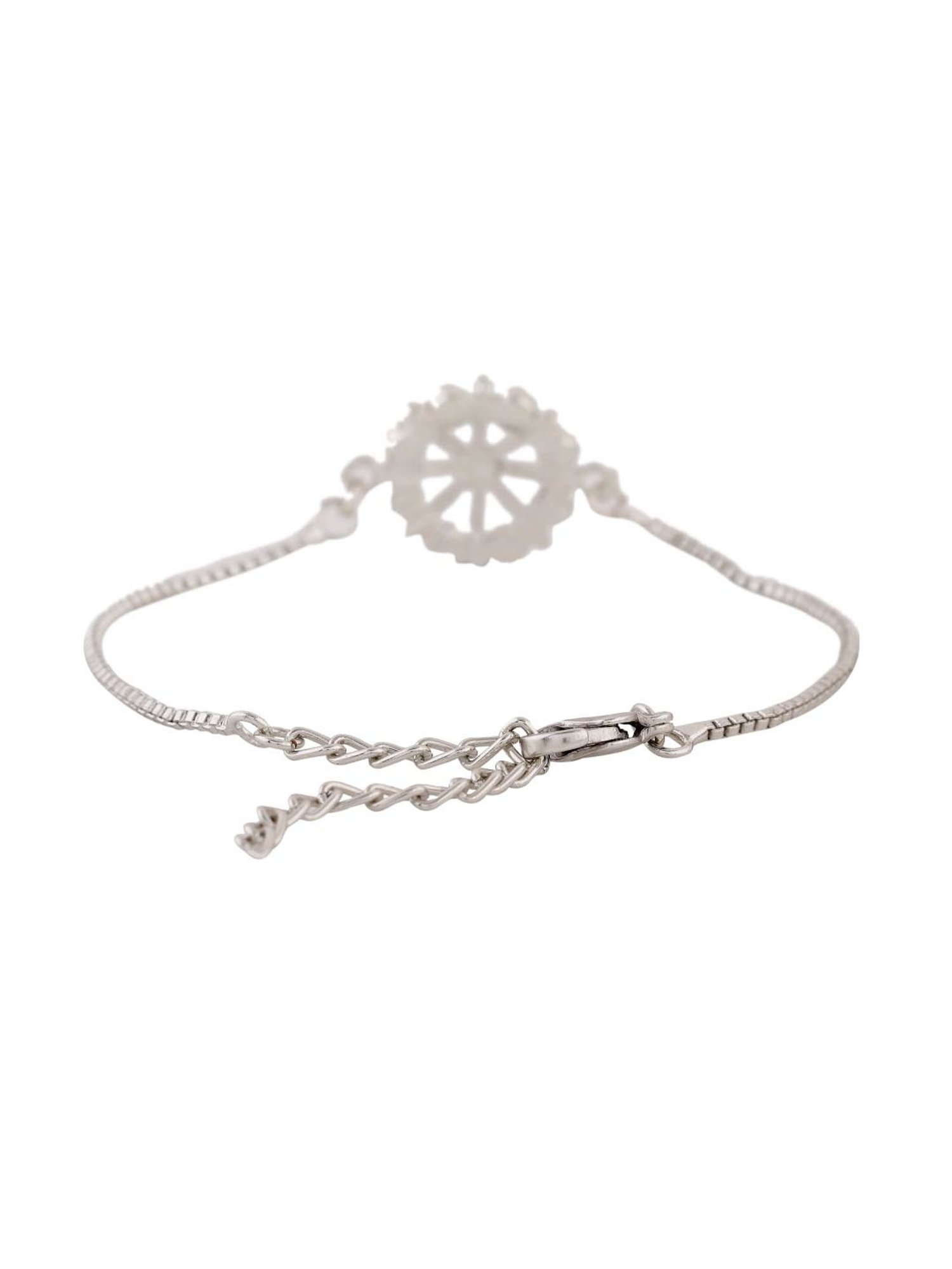 Estele Rhodium-Plated Flower-Shaped Bracelet with Crystals for Women