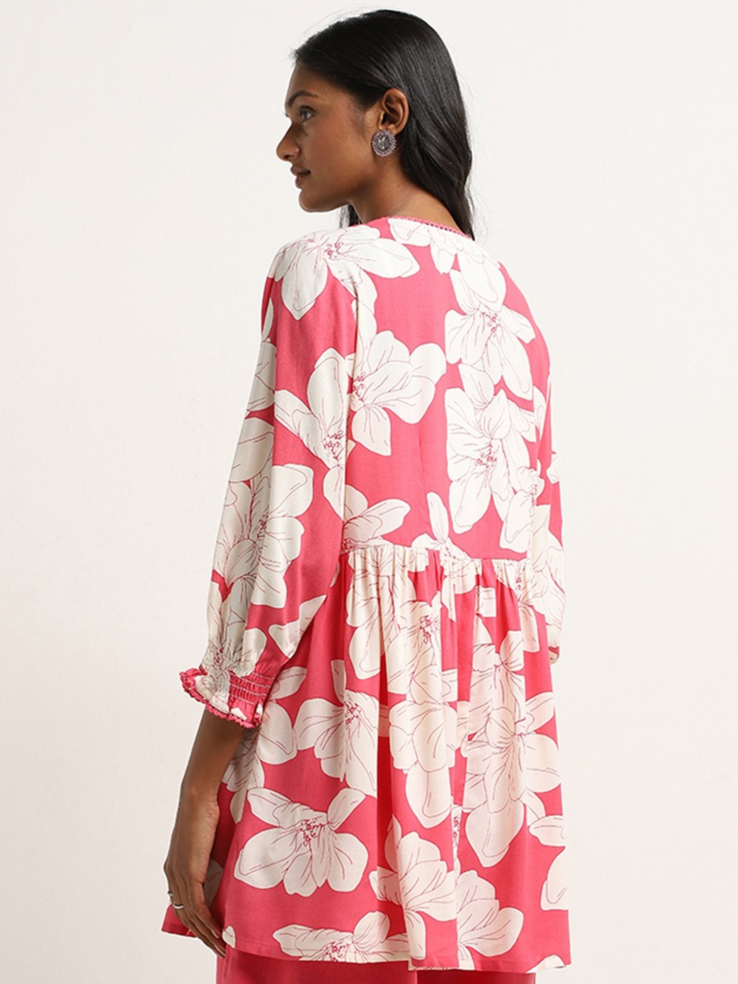 Utsa by Westside Fuchsia Floral Design A-Line Kurti