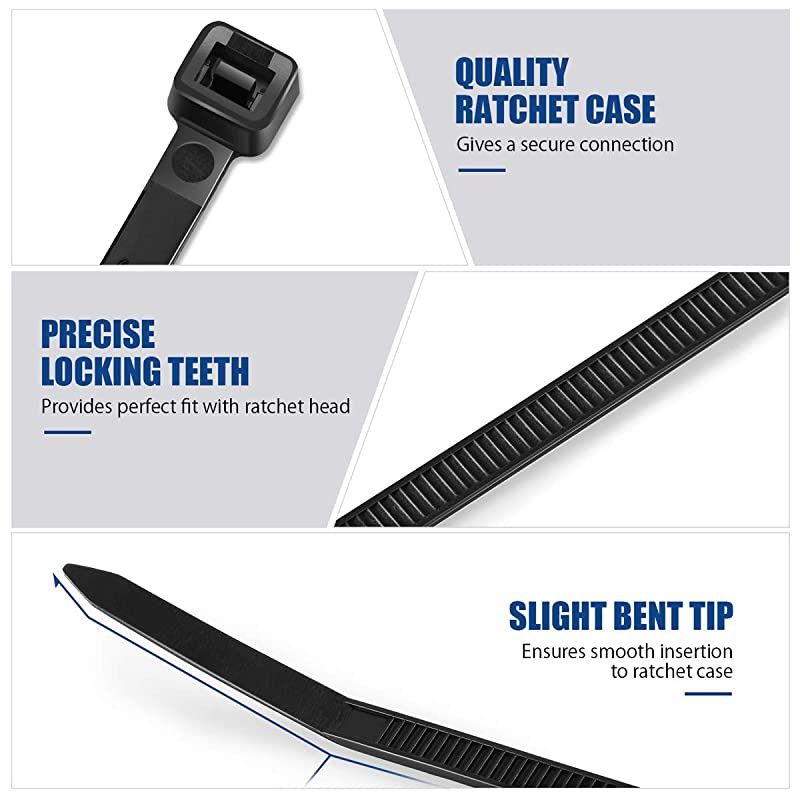 Zip Ties 10 Inch 200Pcs Industrial Nylon Zip Ties | Heavy Duty Self Locking Wire Tie Wraps with 50 lbs Tensile Strength UV Heat Resistant for Home Office Garage Multiple Use Black