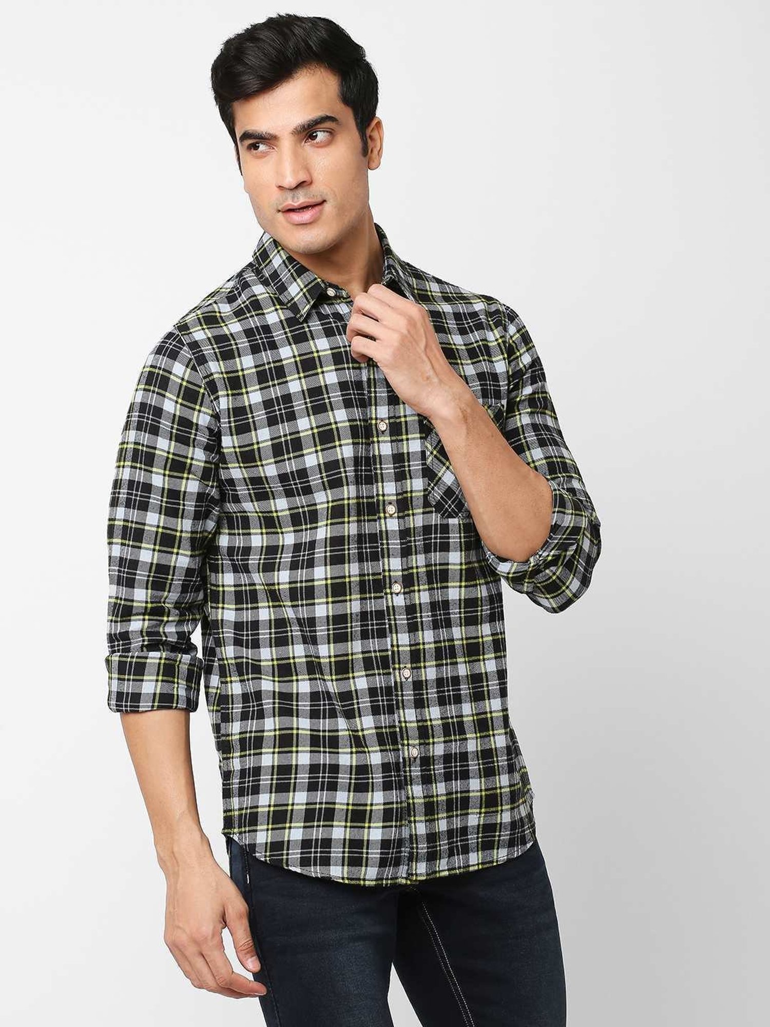 SOLEMIO Multi Cotton Slim Fit Checks Shirt
