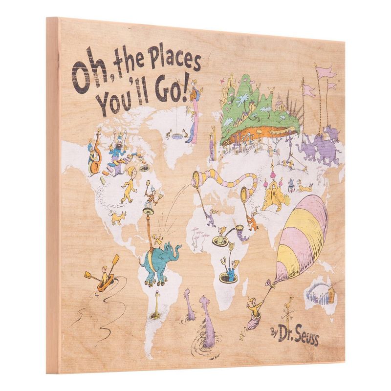 18"x24" Dr. Seuss Colorful Characters Oh The Places You'll Go World Map Stretched Canvas Wall Art