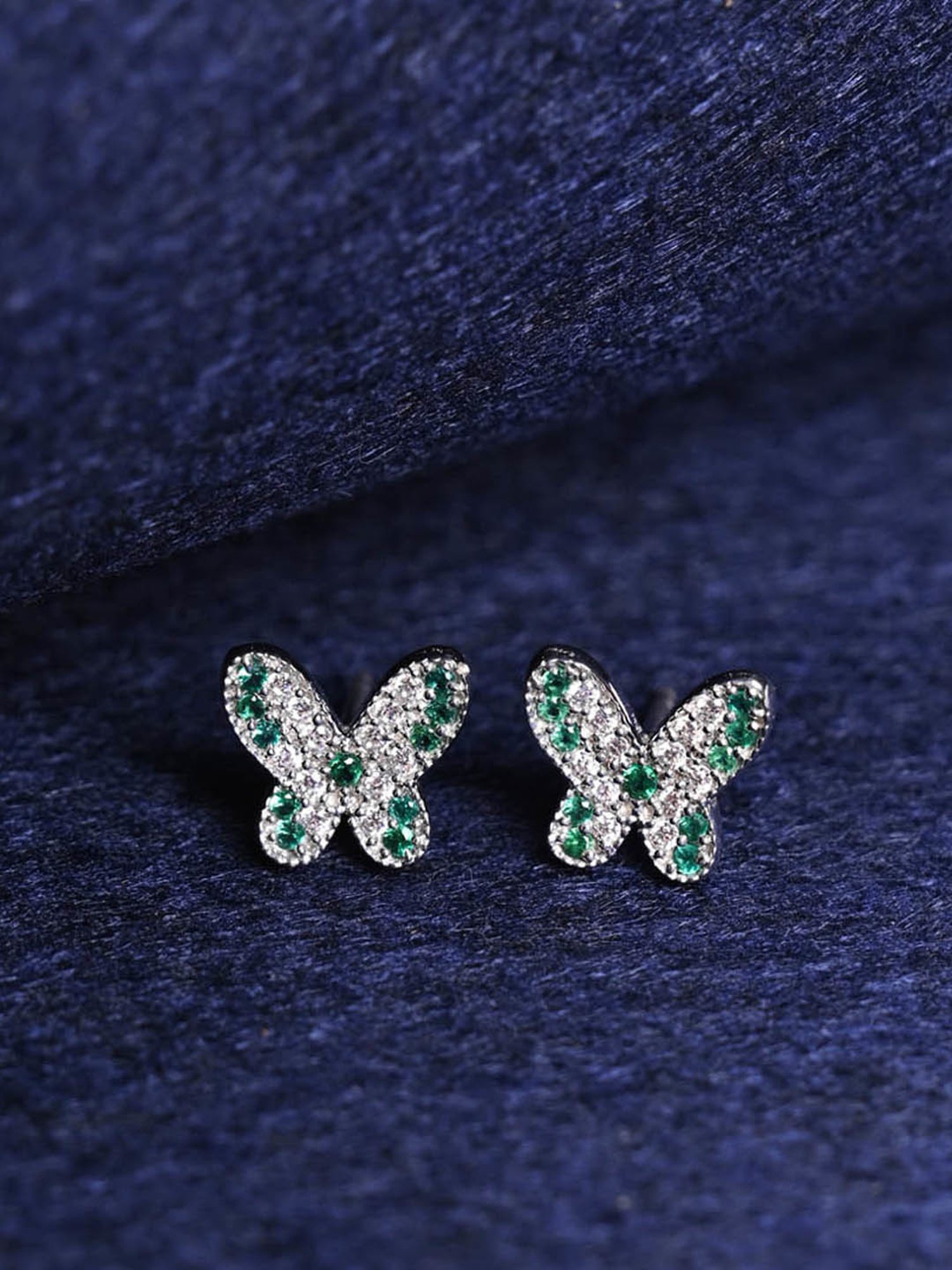 Clara 925 Silver Platinum Plated Swiss Zirconia Verde Butterfly Stud Earrings Gift for Women