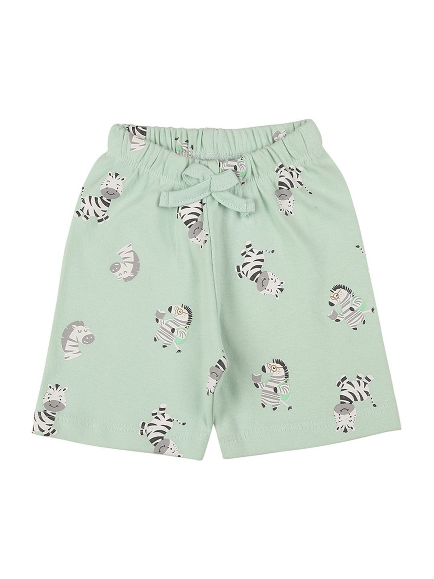 Mee Mee Kids Green & White Cotton Printed Shorts (Pack of 3)