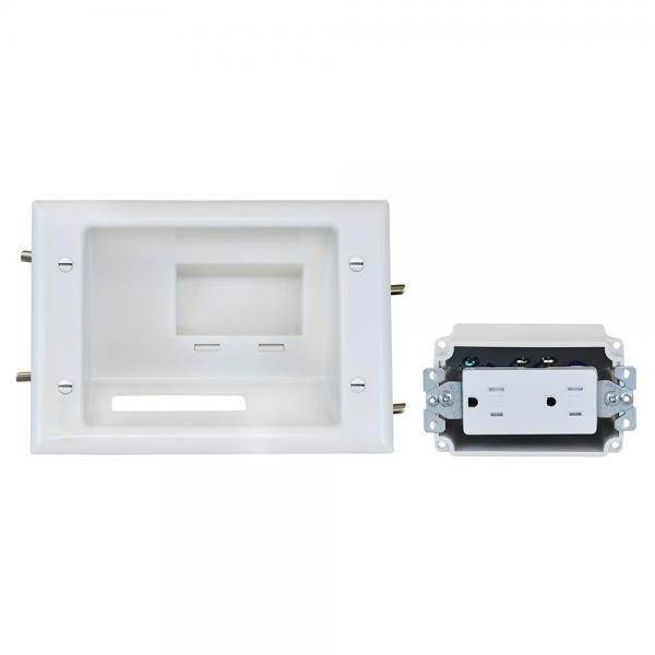 DataComm Electronics 45-0071-WH Recessed Low Voltage Mid-Size Plate with Duplex Receptacle