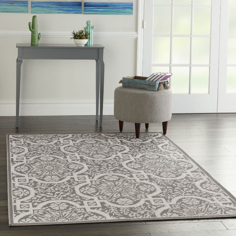 5'3"x7'3" Rectangle Indoor and Outdoor Geometric Area Rug Gray - Nourison