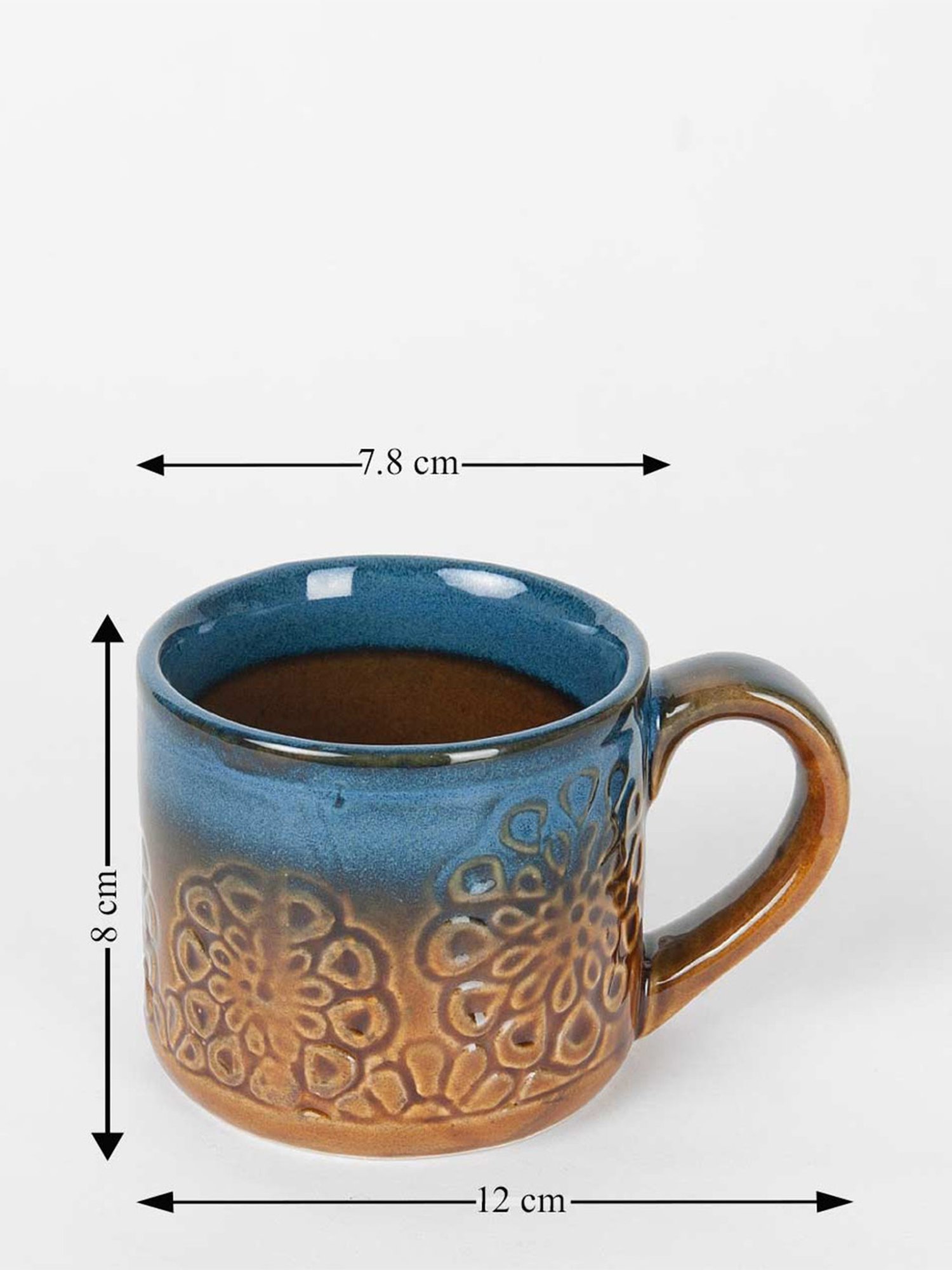 Fabindia Home Amber Embossed Brown & Dark Blue Ceramic Mug (270 ml)
