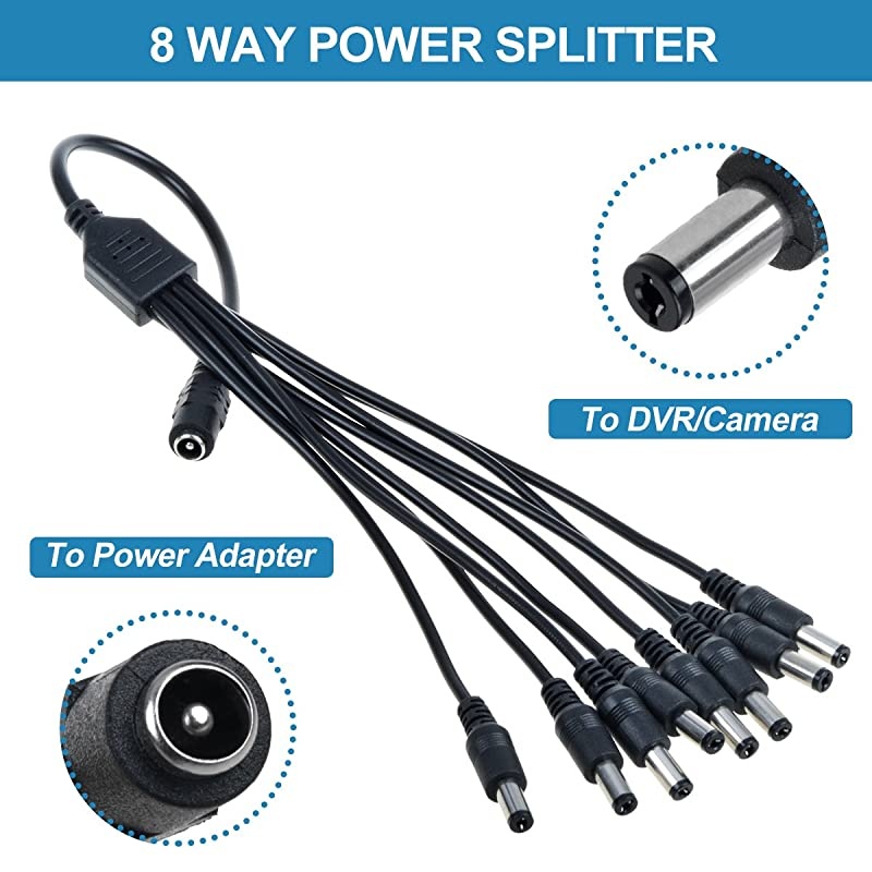 Swann Lorex QSee Security Camera Power Adapter 12V 5A 60W 2Prong Plug 100V240V AC to DC 25x55mm w8Way Power Splitter Cable Power Supply for CCTV Security Camera DVR LED Strip Lights