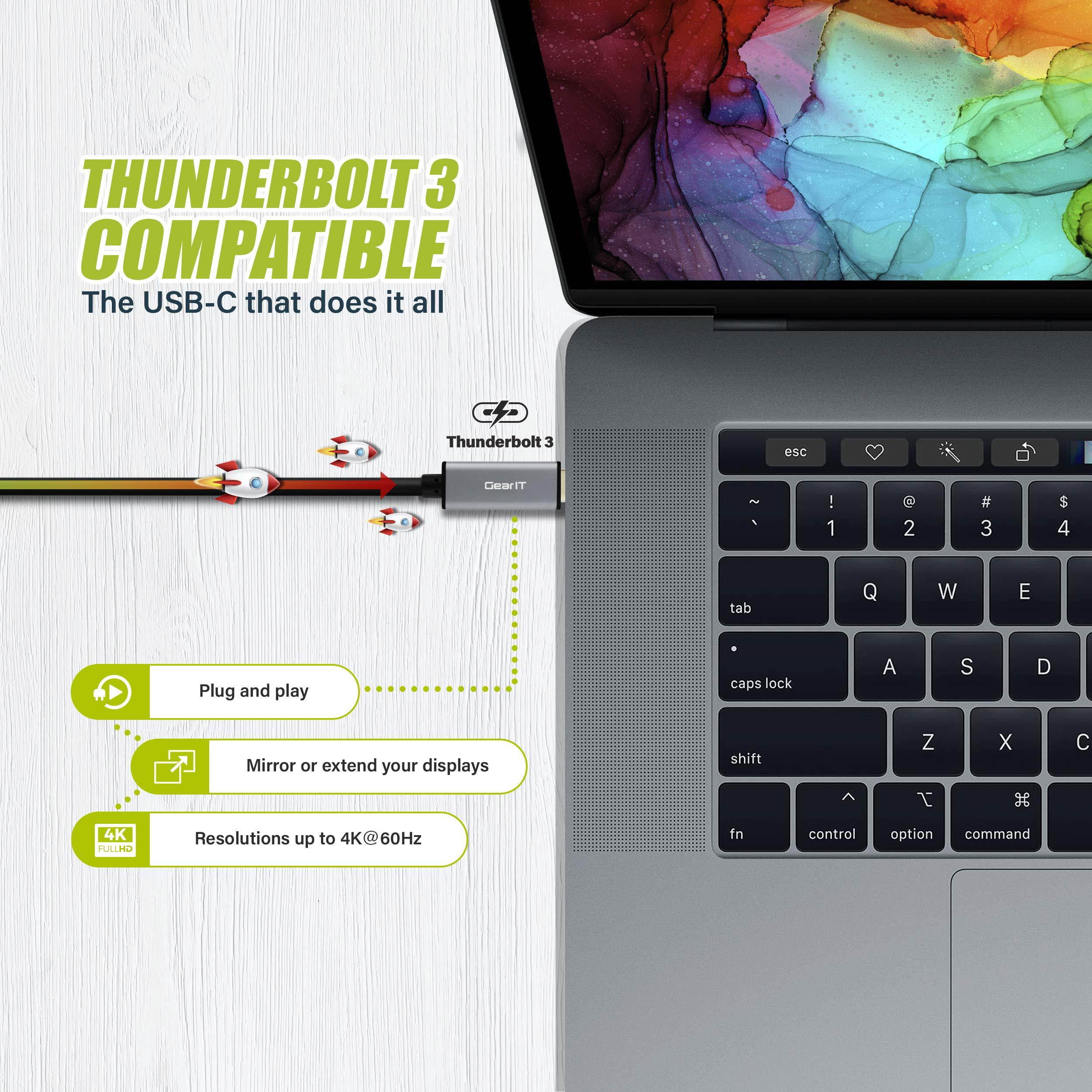 gearit 6ft usbc to hdmi cable thunderbolt 3 port compatible usb type c to hdmi cable 4k@60hz for macbook pro 2018/2017, macbook air, ipad pro 2018, surface book 2, samsung s10 and more, black