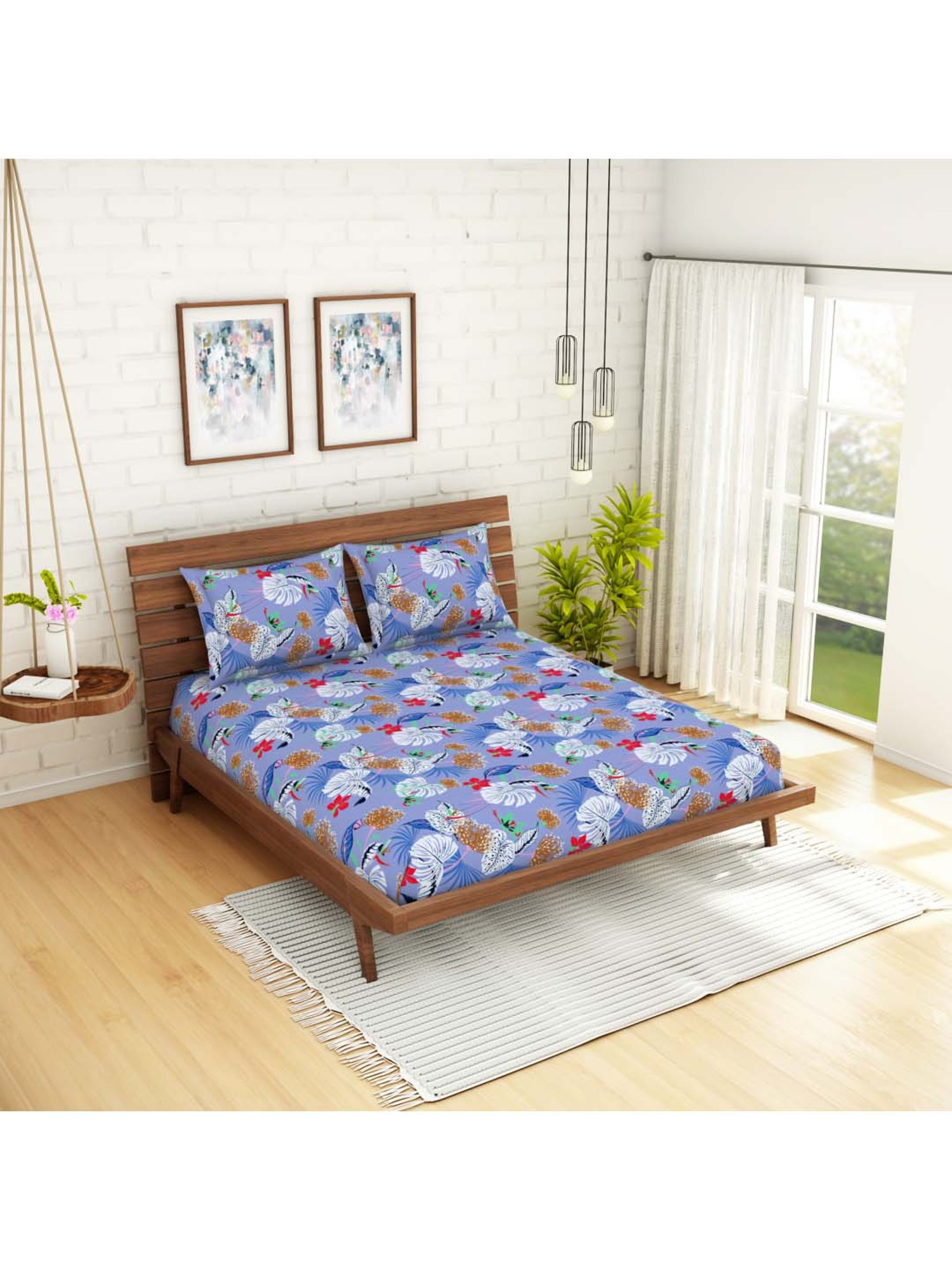 SWHF Purple & Brown Cotton 113 TC Double Bedsheet Sets