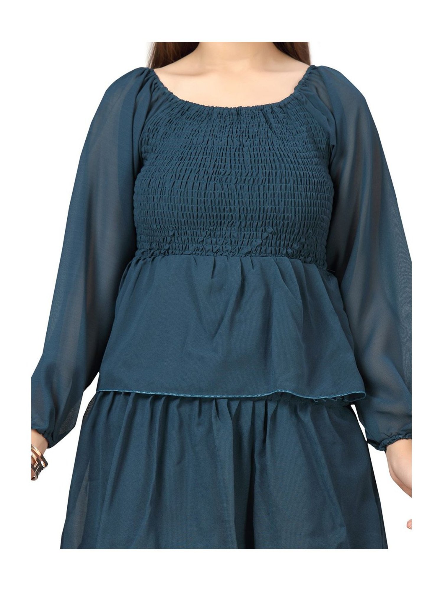 Aarika Kids Green Regular Fit Full Sleeves Dress