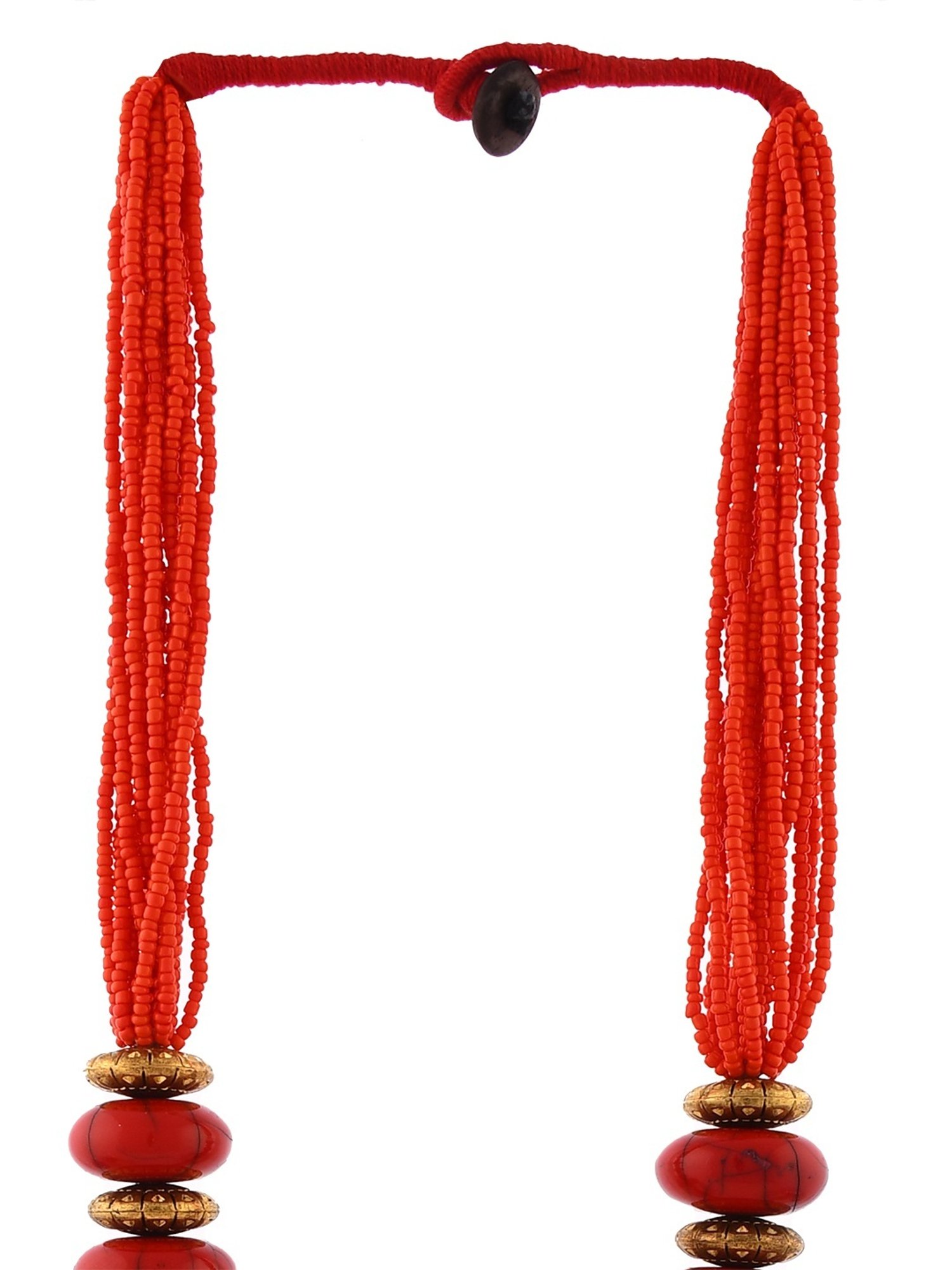 Imli Street Red Golden Long Beaded Handcrafted Necklace