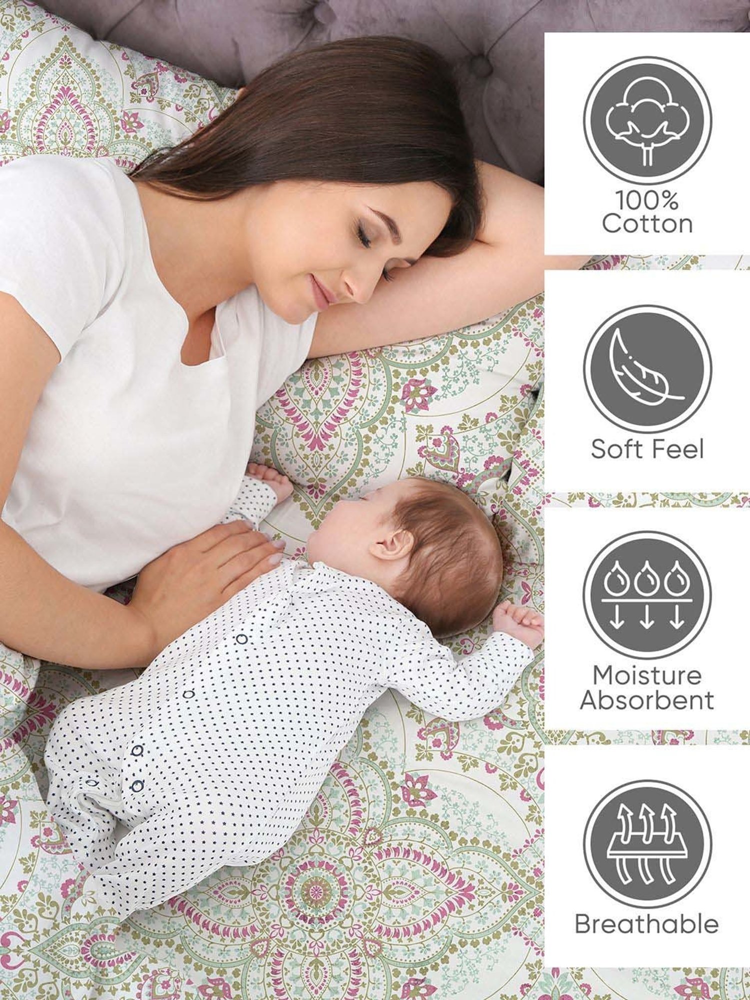 Layers Serenity Multicolor Cotton 200 TC Jaipur Medallian Single Bedsheet with 1 Pillow Cover