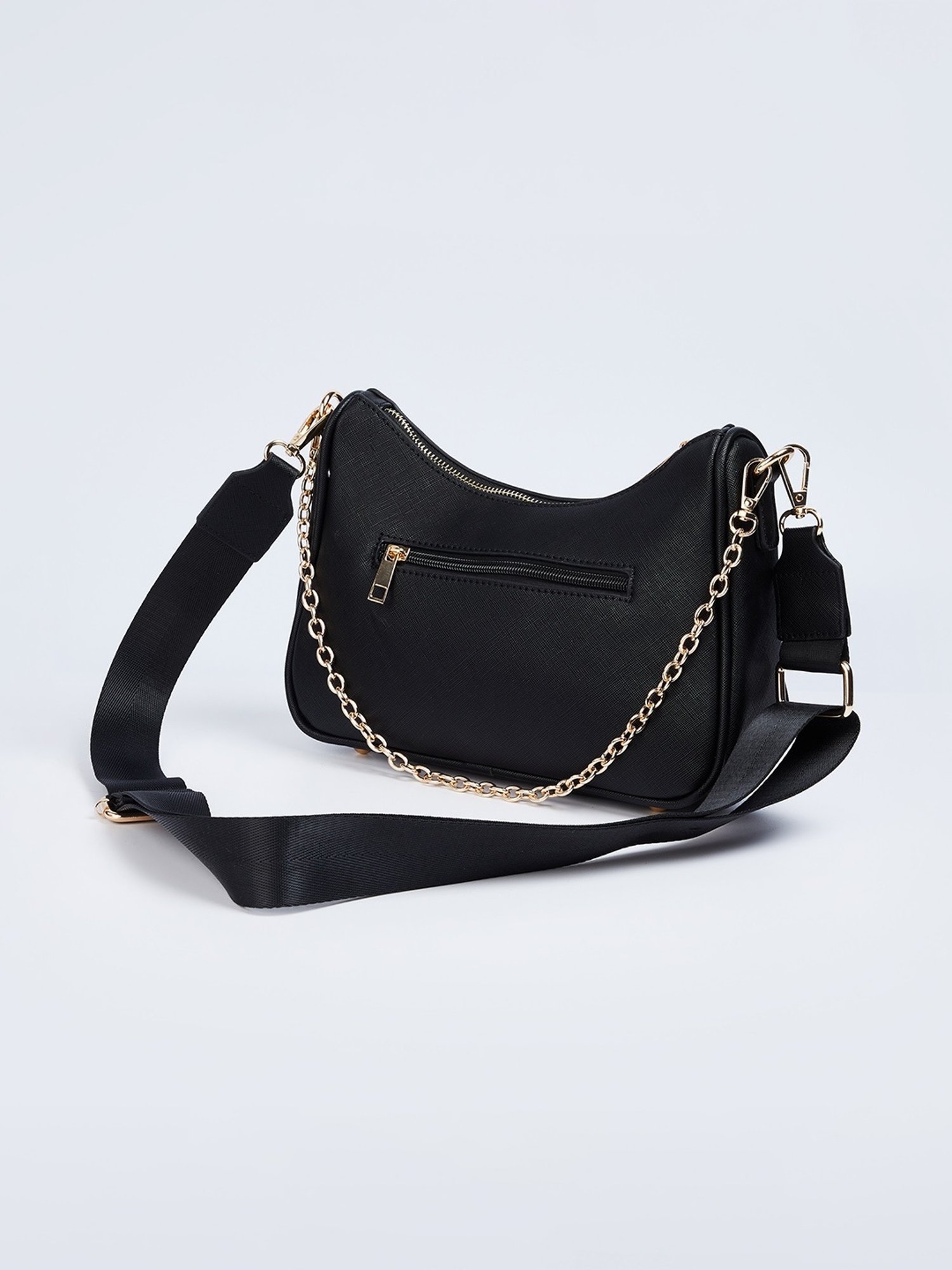 Code by Lifestyle Black Textured Shoulder Handbag with Pouch