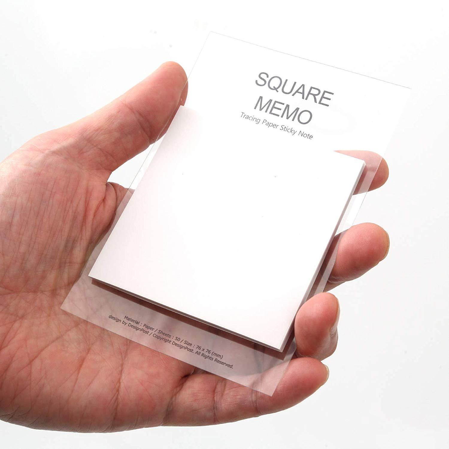 Creative Tracing Paper Sticky Memo 3 X 3 inches, 50 Sheets Cute Note Pads Square Styles Unique Self Adhesive Removable Transparent Memo Various Size Bookmark Page Flag