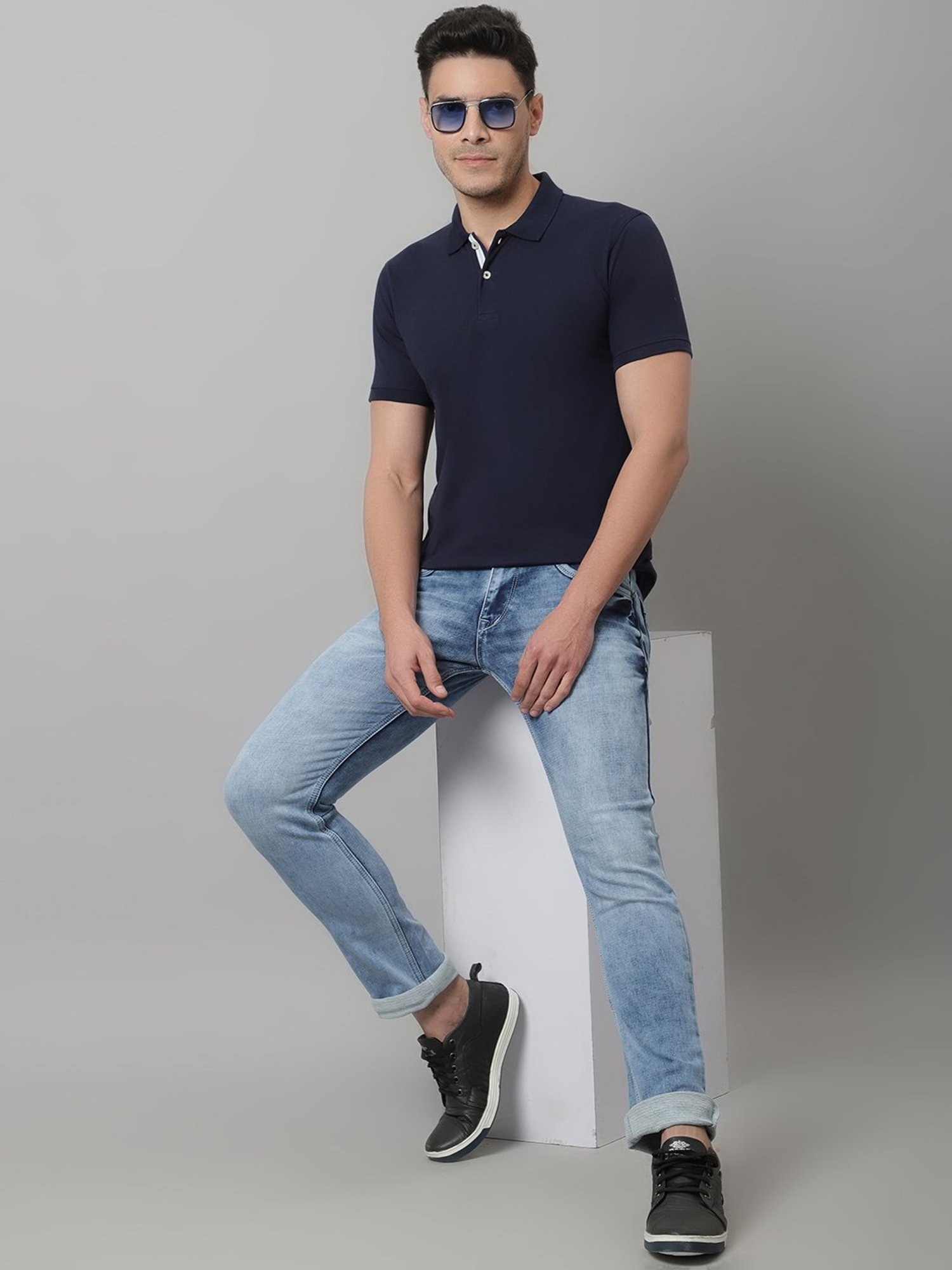 Cantabil Navy Regular Fit Polo T-Shirt