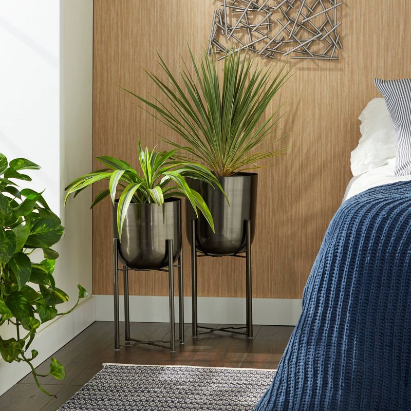 Set of 2 Contemporary Iron Planters with Stands Black - CosmoLiving by Cosmopolitan