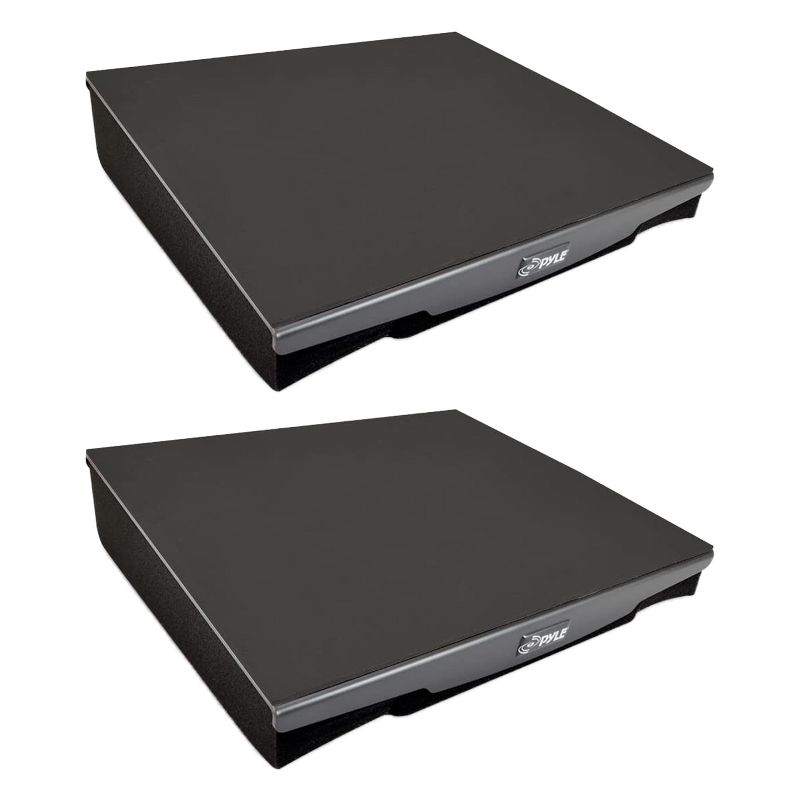 Pyle PSI08 13" x 11" Noise Dampening Speaker Riser Acoustic Studio Platform Sound Isolation with Rubber Base Pad for Loud Speakers, Gray (2 Pack)
