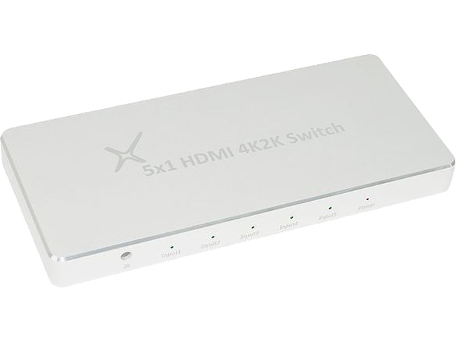 XtremPro 64501KA 5x1 HDMI Aluminum 4K2K 3D /60Hz 5 In 1 Out Switch w/IR Wireless Remote control, AC Power Adapter 100 ~ 240V, Supports HDCP, LPCM, DTS, 3D All Format - Silver