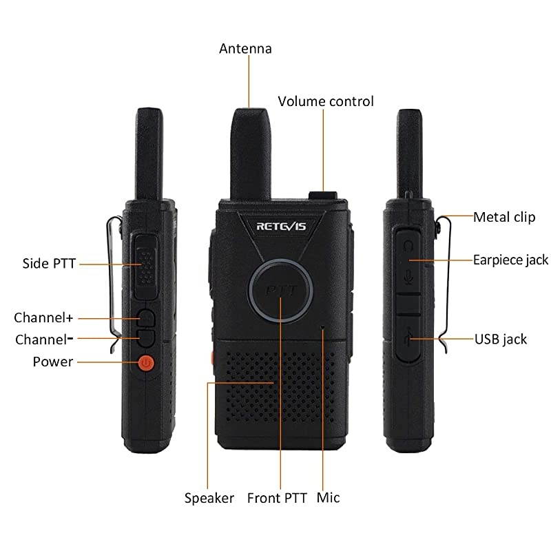 RT18 Walkie Talkies Rechargeable 16 Channel Dual PTT VOX Super Thin Small 2 Way Radios 2 Pack