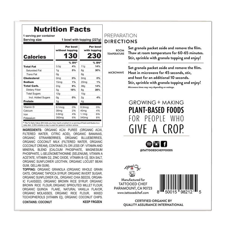 Tattooed Chef Frozen Acai Bowl - 8oz