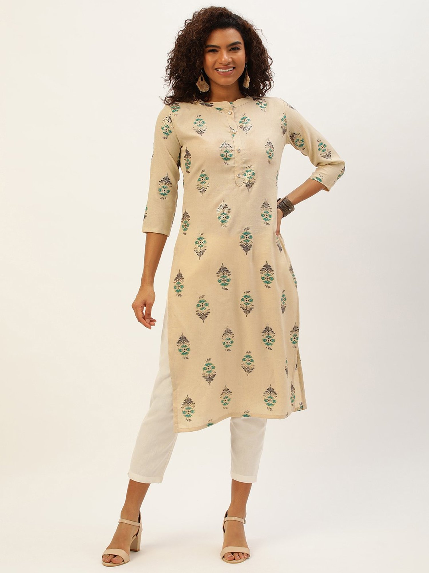 SWAGG INDIA Beige Printed Straight Kurta