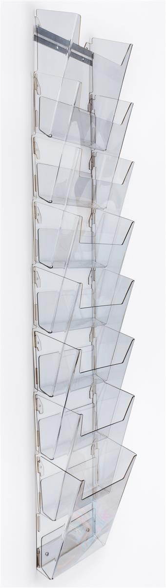 16-Pocket Magazine Rack for Wall Mount, Tiered Literature Holder Keeps Catalogs Organized While on Display, Mounting Hardware Included - Clear PETG Plastic (2UPRM9HFX2)