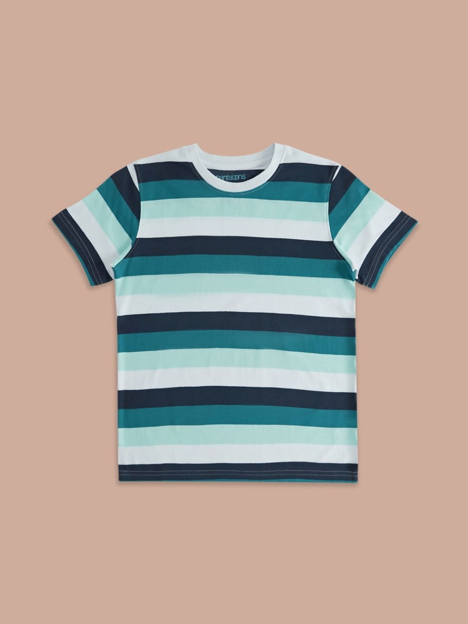 Pantaloons Junior Blue & White Cotton Striped T-Shirt