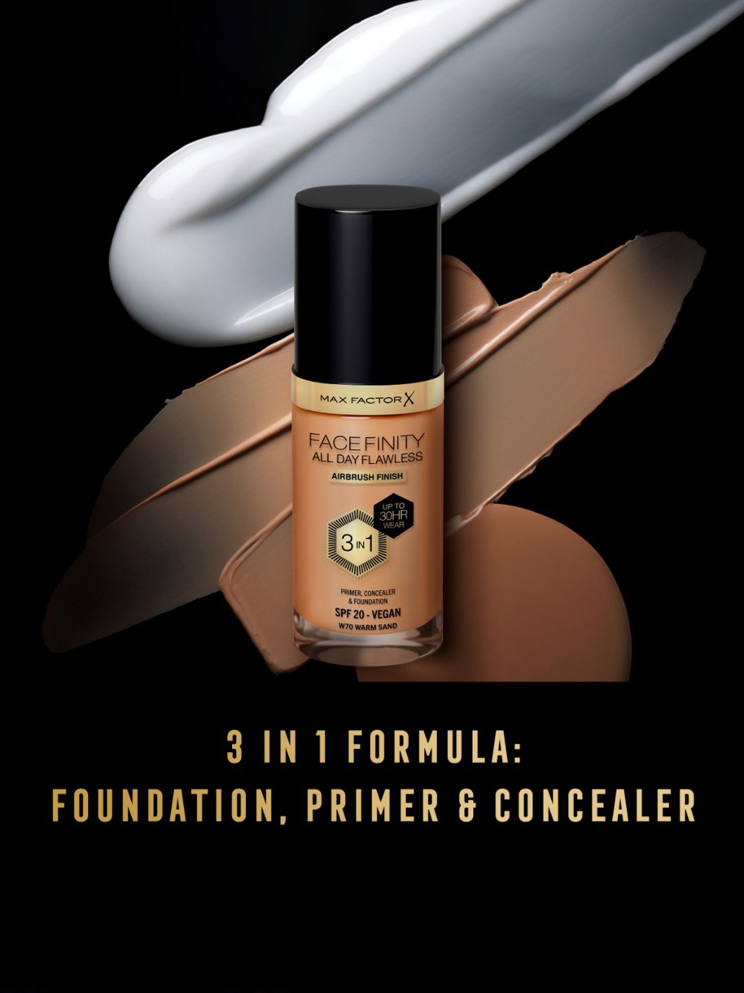 Max Factor Facefinity All Day Flawless 3 In 1 Foundation SPF 20 W70 Warm Sand - 30 ml