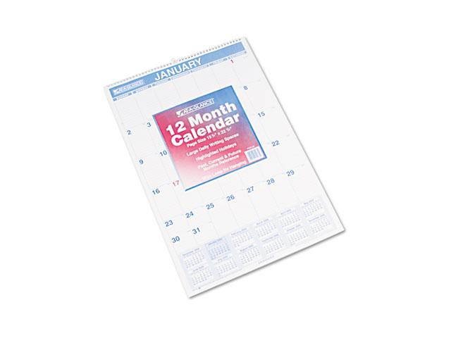 AT-A-GLANCE PM3-28 Recycled Monthly Wall Calendar, Blue and Red,15 1/2" x 22 3/4"