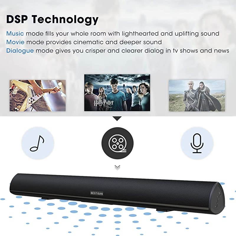 40 Inch Soundbar Bestisan Sound Bar Wireless and Wired Audio Bluetooth 50 TV Speakers with IR Remote Function 2019 Beef Up Version 60 Days Home Trial