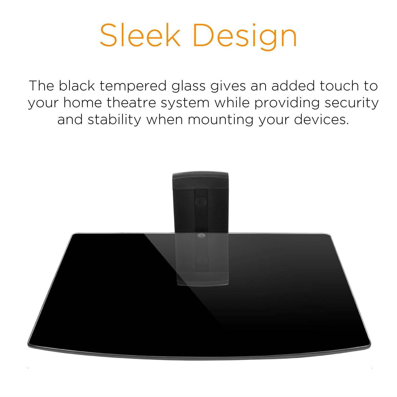 Ematic Tempered Glass Shelf Wall Mount Kit for Entertainment System Components