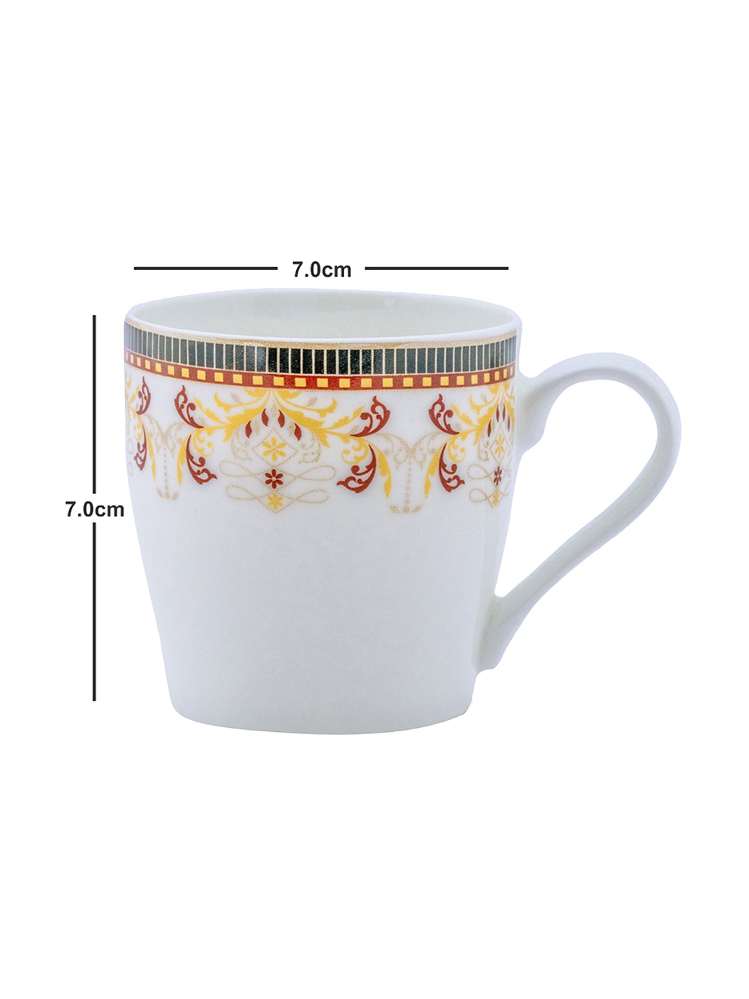 SONAKI Printed White Bone China Coffee Mug - Set of 6 (180ml)