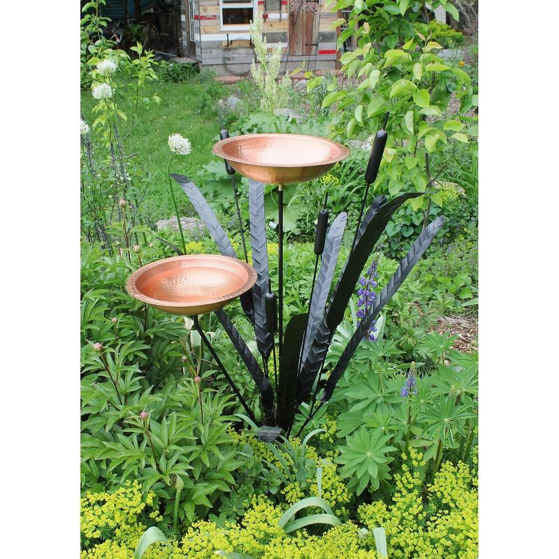 50" Double Cattail Birdbath with 2 Bowls and Stake Copper - ACHLA Designs