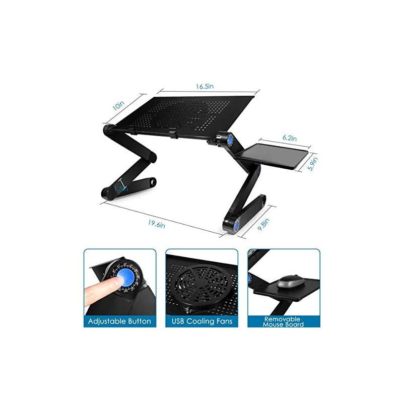 Desk for Bed 2020 Upgraded Stand with Large Cooling Fan amp Mouse Pad Foldable Aluminum Office Desk for BedSofaCouch Lap Tray
