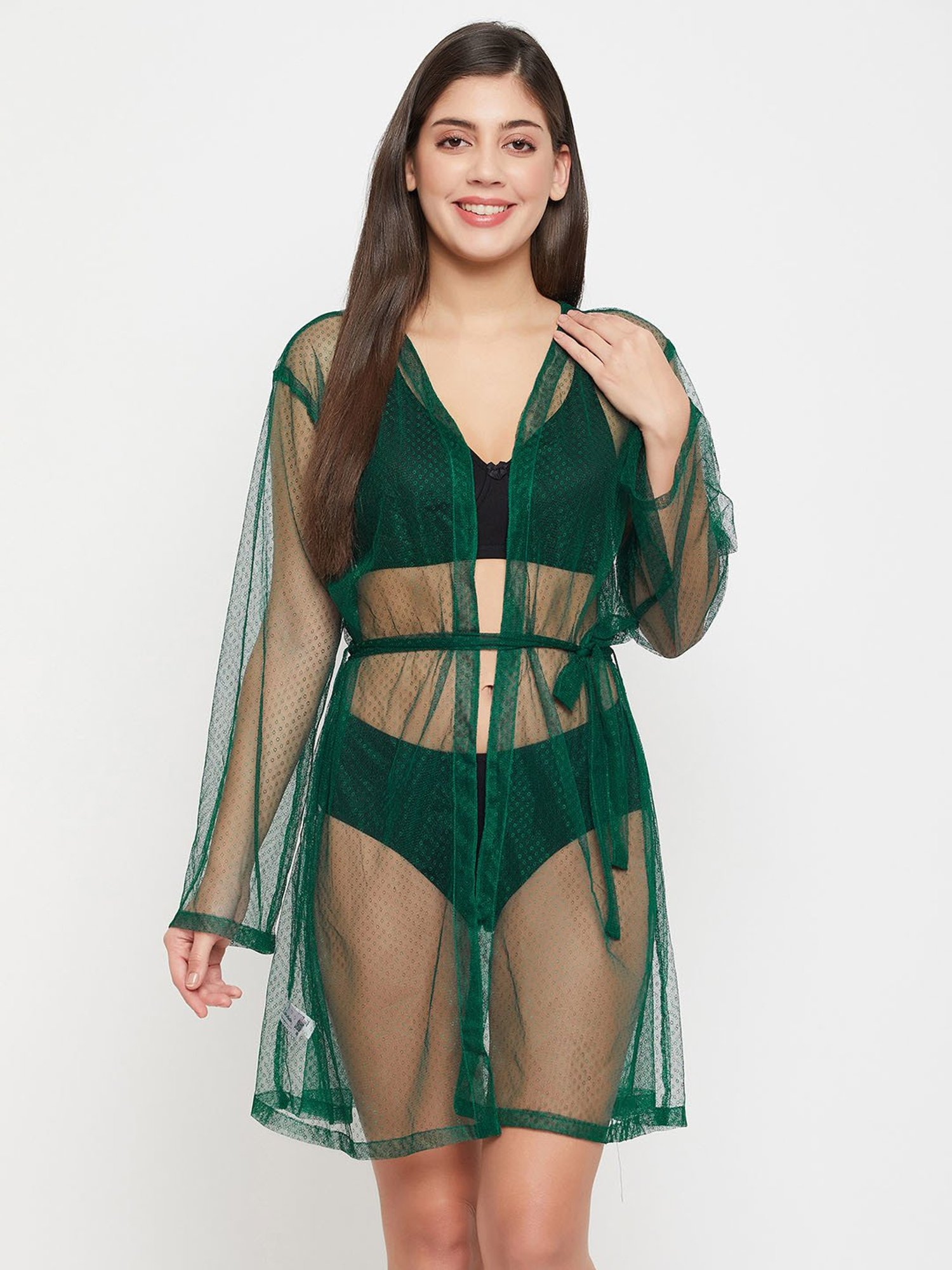 Clovia Green Lace Robe