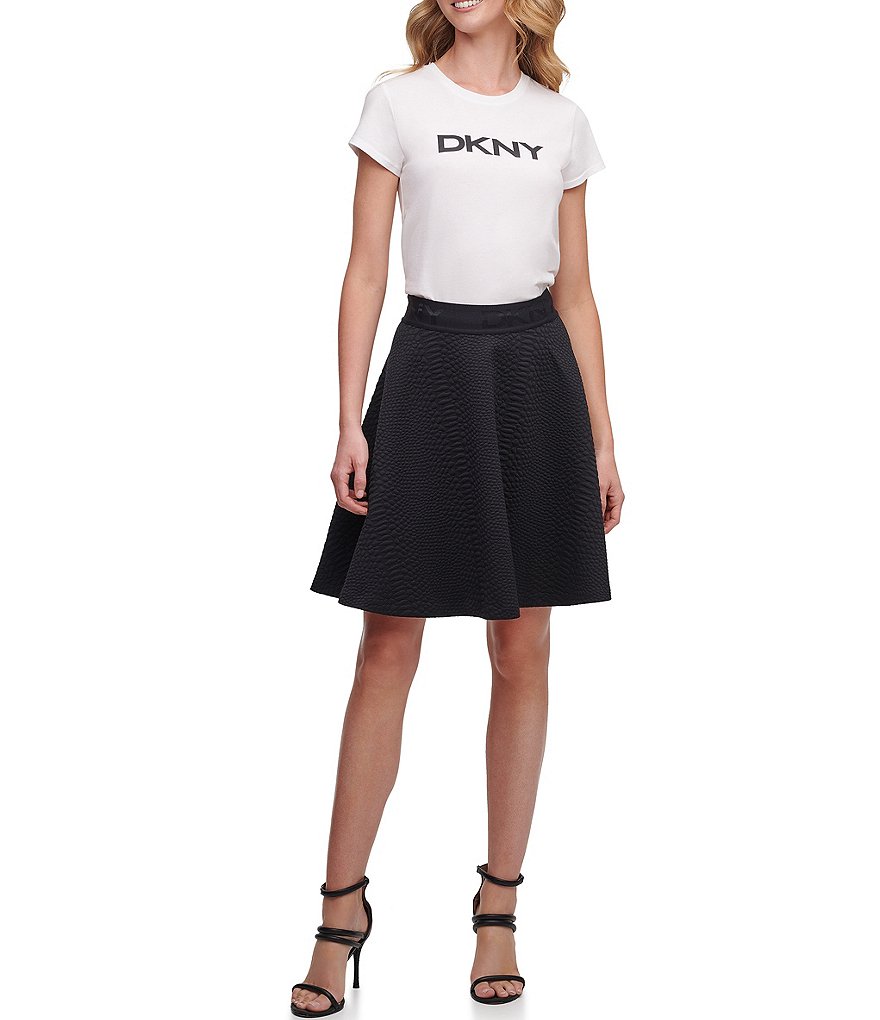 DKNY Textured Snake Jacquard Ponte Knit Logo Waistband Circle Skirt