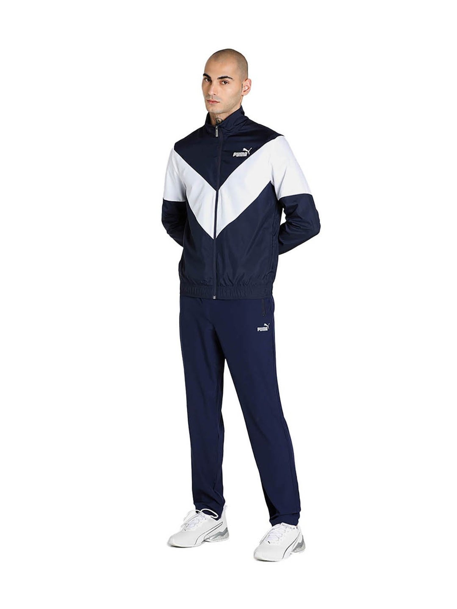 Puma Navy & White Colour-Block Tracksuit