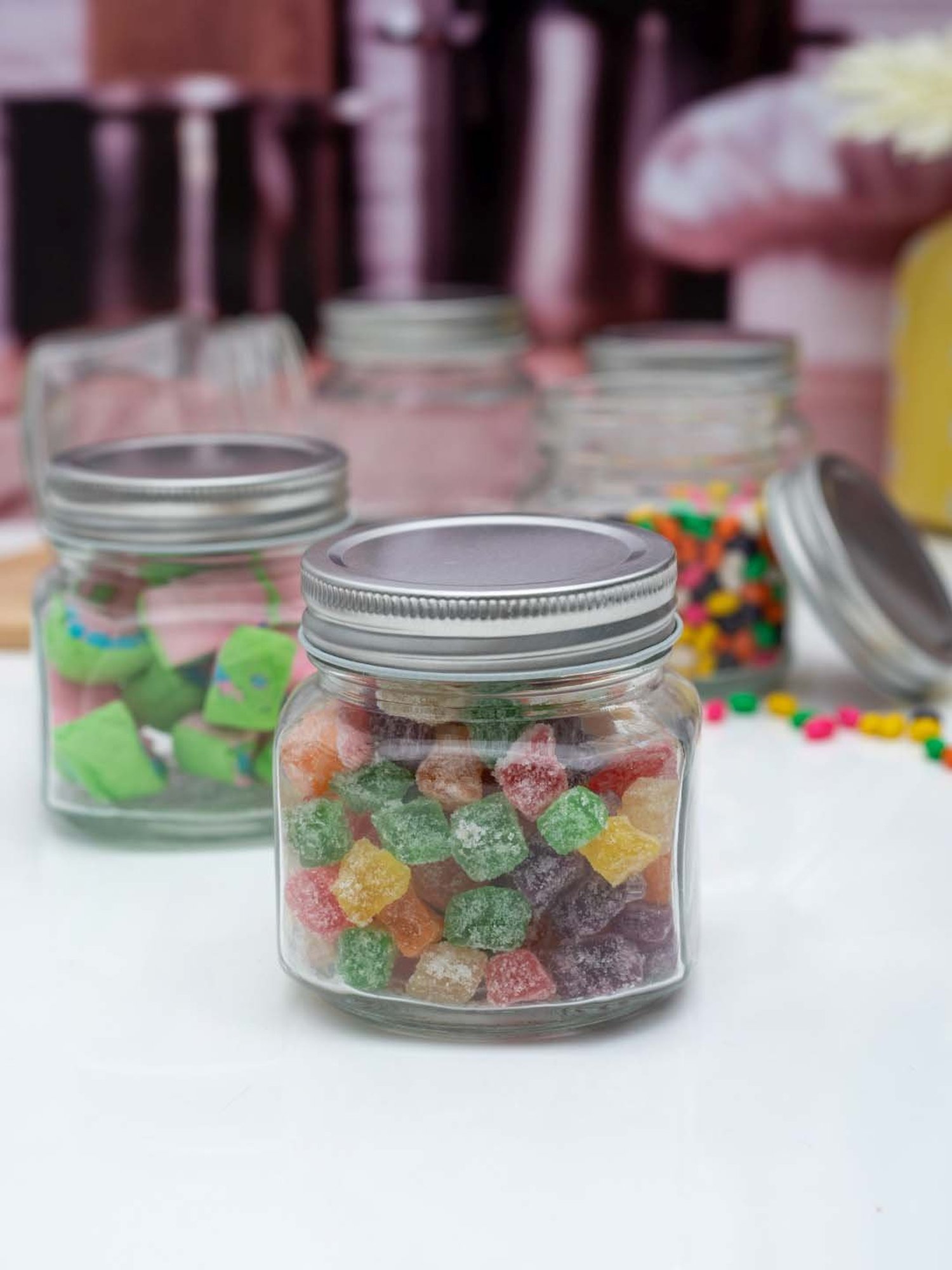 White Gold Transparent Glass Storage Jars (300 ml) - Set of 6