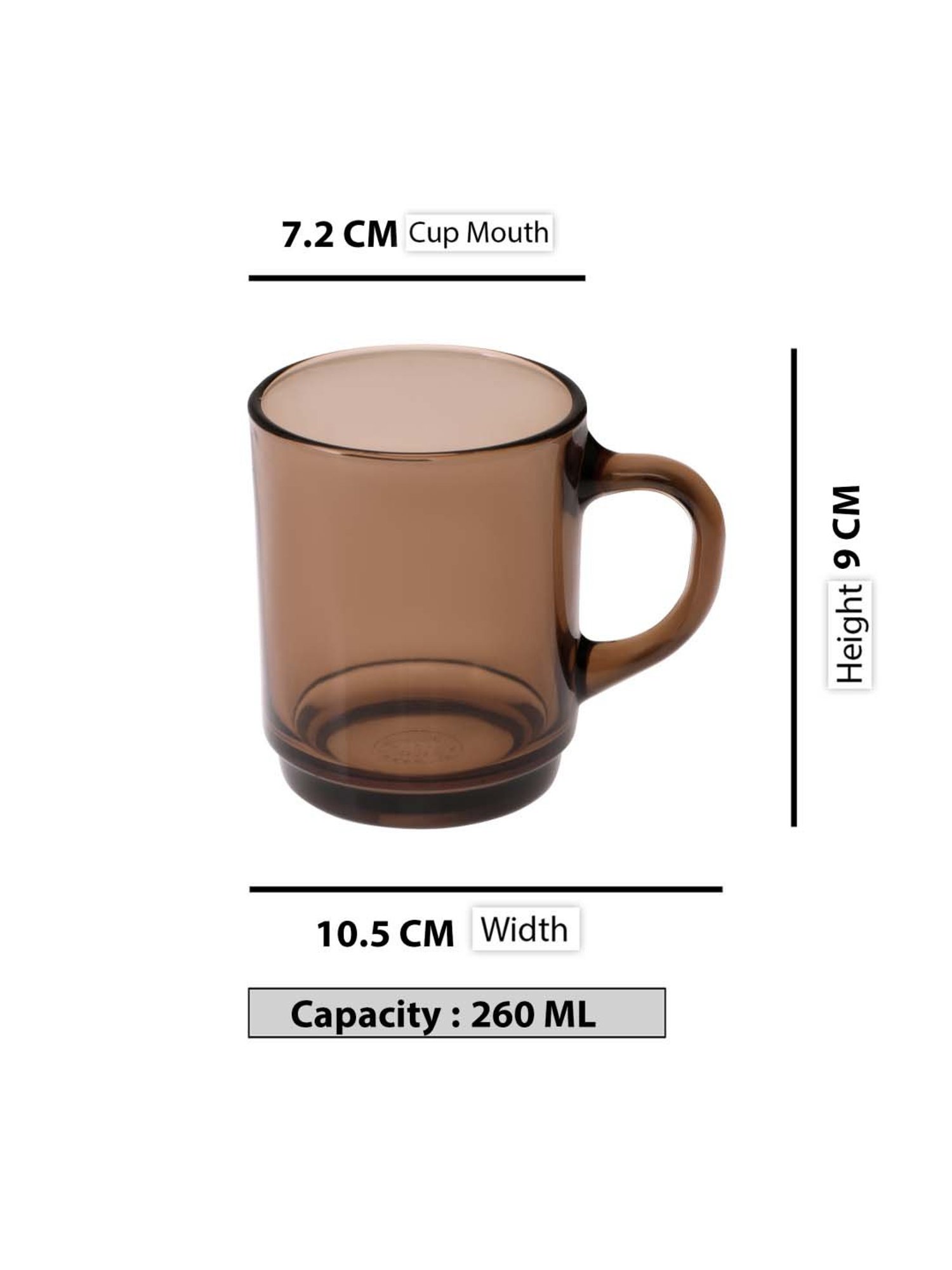 Duralex 'Versailles' Brown Glass 10.5 cm Mug (0.26 L) - Set of 6