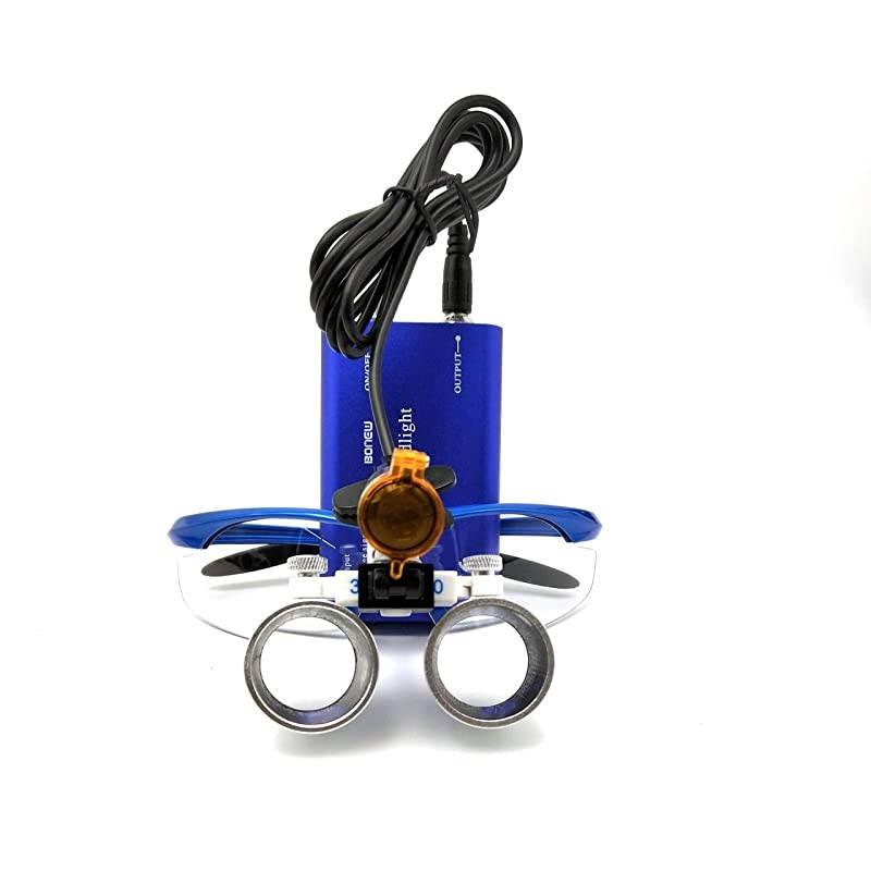 3W LED Clipon Headlight with Filter 35x420mm Medical Binocular Loupes Blue Aluminum Box
