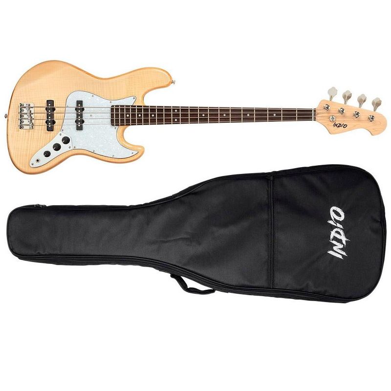 Monoprice Indio Jamm Flamed Maple Electric Bass - Natural, With Gig Bag