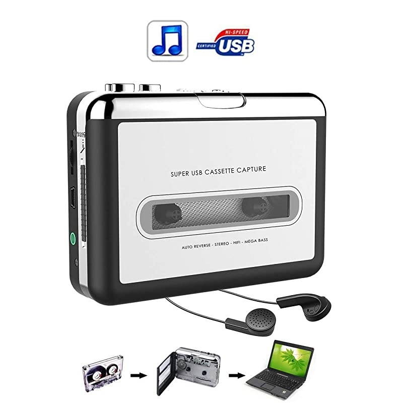 Player-Tape To MP3 CD Converter Via USB,Portable Tape Converter Captures MP3 Audio Music,Convert Walkman Tape To MP3 Format,Compatible with Laptops Mac and Personal