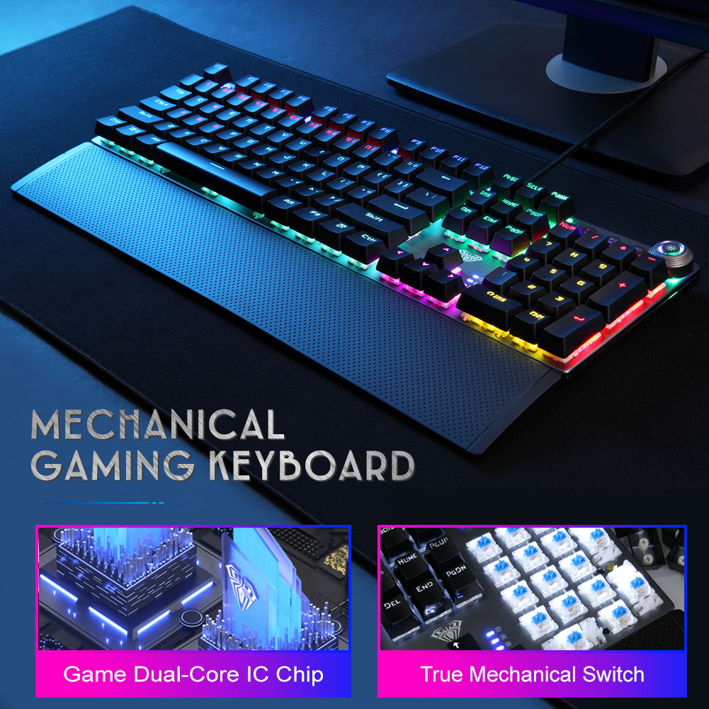 AULA F2088 Mechanical Gaming Keyboard 104 Anti-ghosting with Switch Wired Mix Backlit Keyboard for Gamer Laptop PC, Black shaft