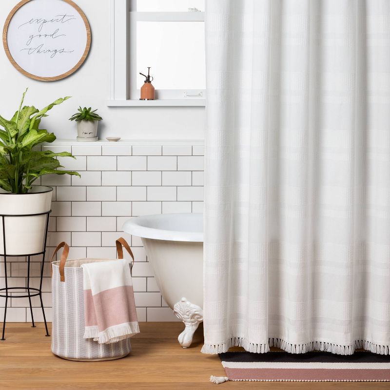 Textured Stripe Shower Curtain White - Hearth & Hand™ with Magnolia