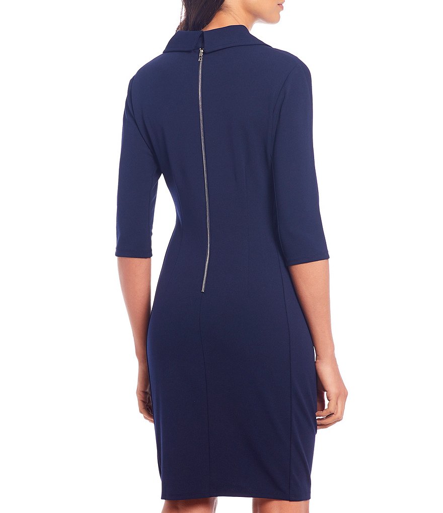 London Times Scuba Crepe V-Neck Sheath Dress