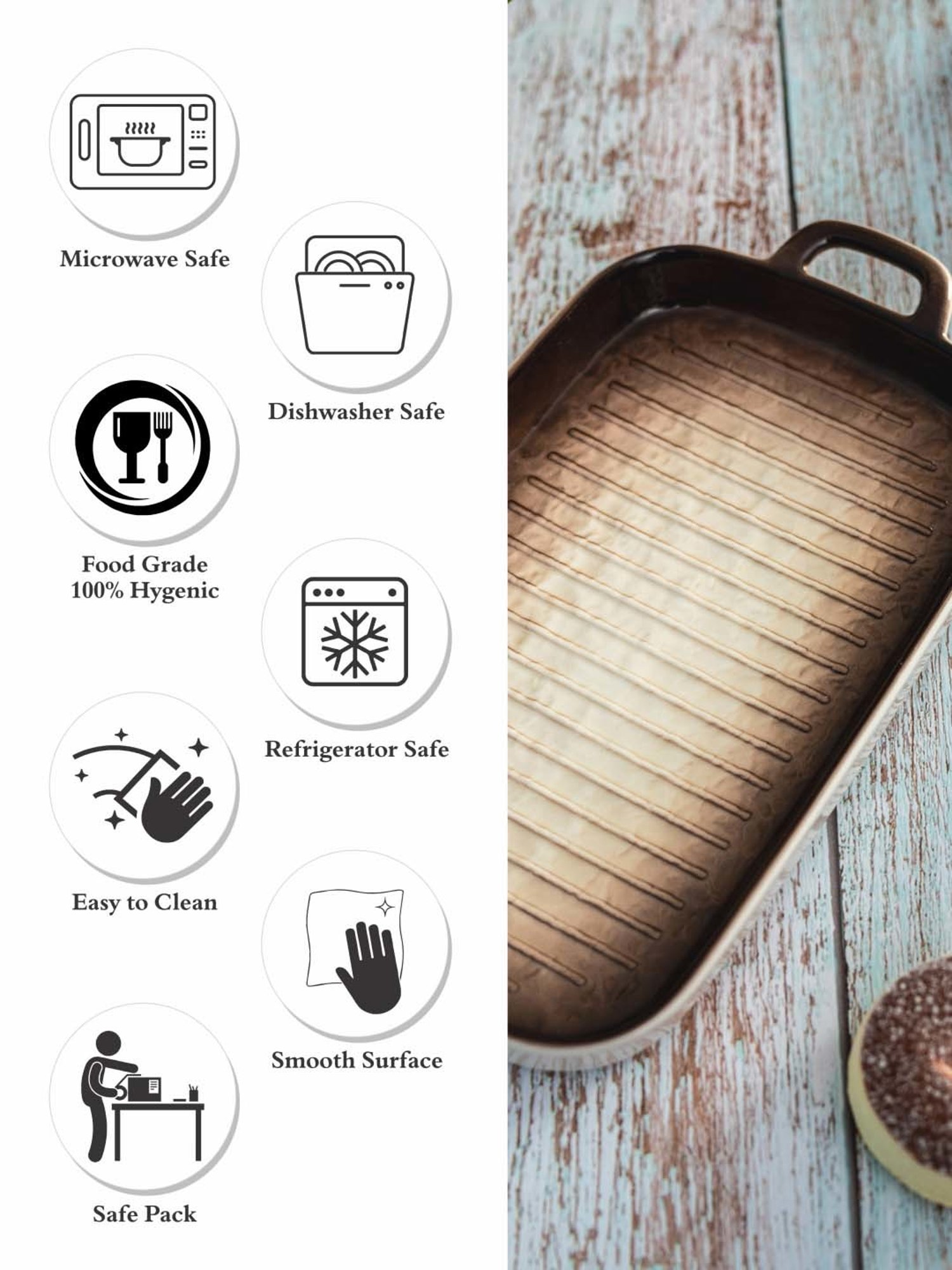 White Gold White & Brown Porcelain Rectangle Serving Platter With Handle