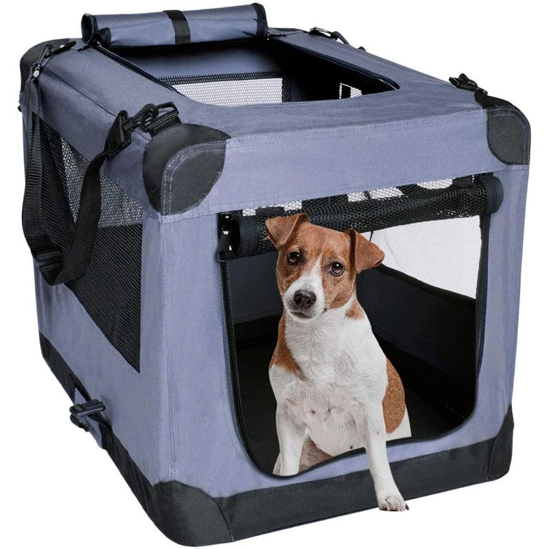 Arf Pets 27 in. Pet Dog Travel Carrier with Straps  - Soft Sided 3 Door Folding Crate