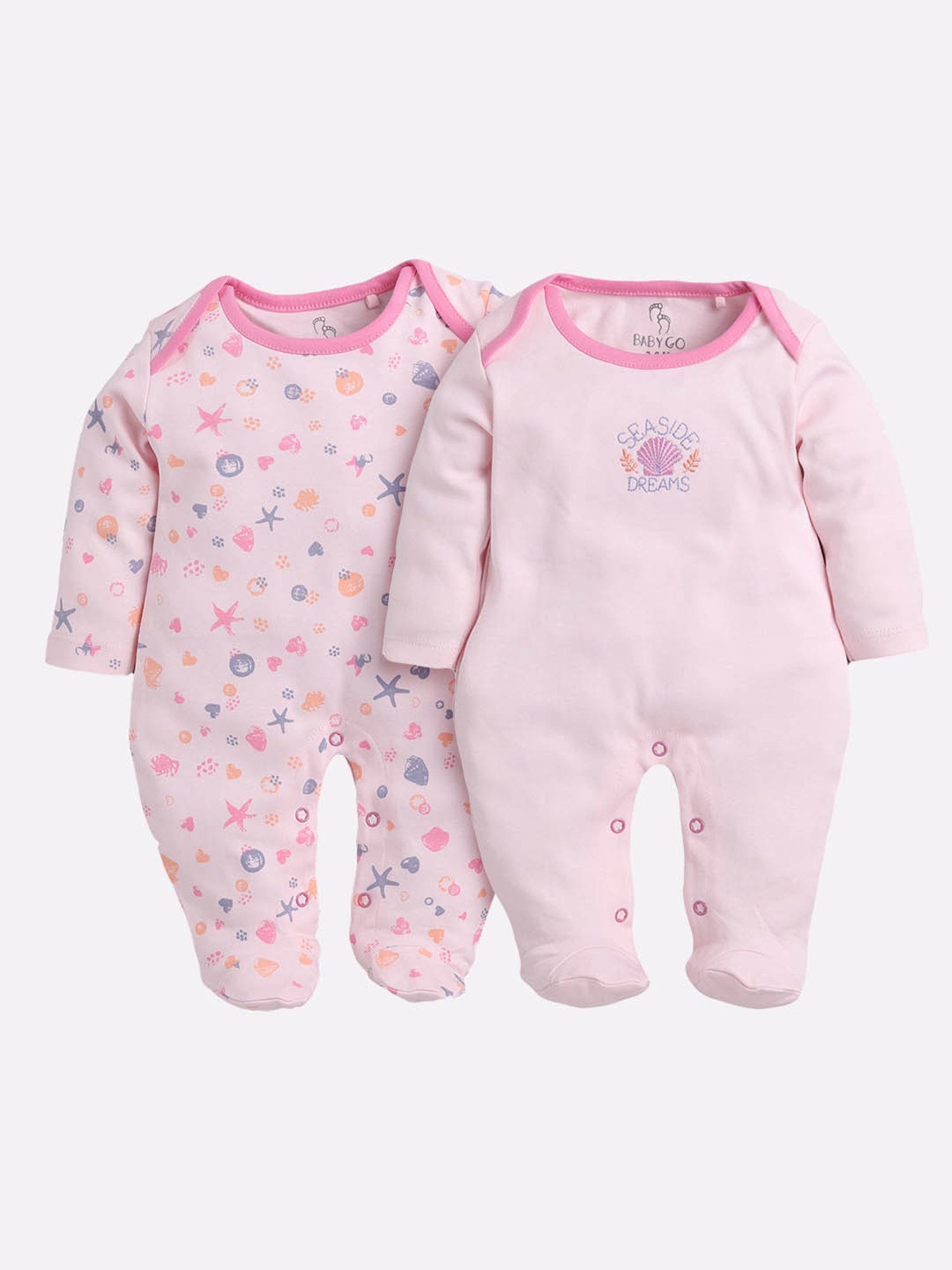 Baby Go Kids Pink Printed Rompers (Pack Of 2)