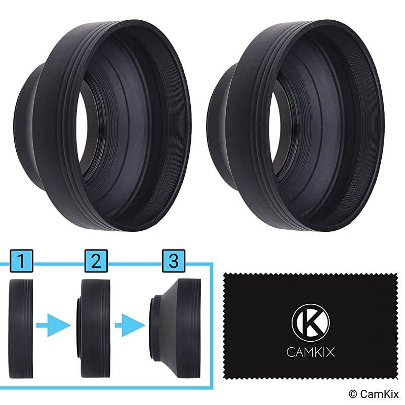 Lens Hood - Rubber - Set of 2 - Collapsible in 3 Steps - Sun Shade/Shield - Reduces Lens Flare and Glare - Blocks Excess Sunlight for Enhanced Photography and Video Footage - Perfect Fit