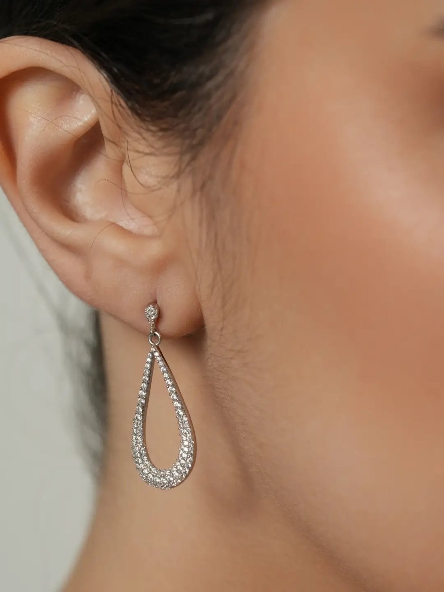 Mabel 92.5 Sterling Silver Pear Pave Dangler Earrings for Women